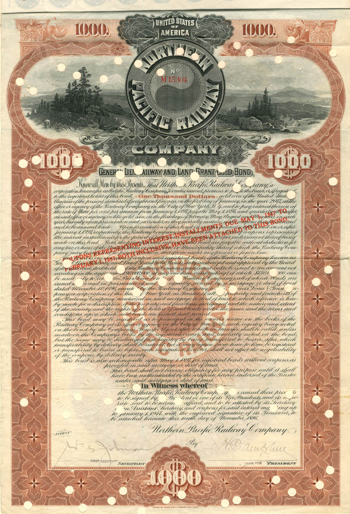 Northern Pacific Railway Co. - $1,000 Bond